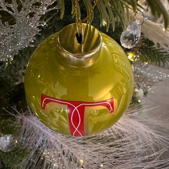 T initial Glass ornament monogram green red gold IN BOX NEW "T" Christmas - Picture 11 of 12